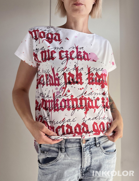 Kaligrafia czerwona fullprint Biały Oversize