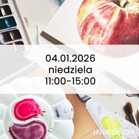 Promocja Warsztaty malowania akwarelą. Podstawy rysunku pędzlem: Jabłko, 04.01.2026, niedziela, 11:00-15:00