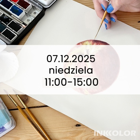 Warsztaty malowania akwarelą. Podstawy rysunku pędzlem: Jabłko, 07.12.2025, niedziela, 11:00-15:00