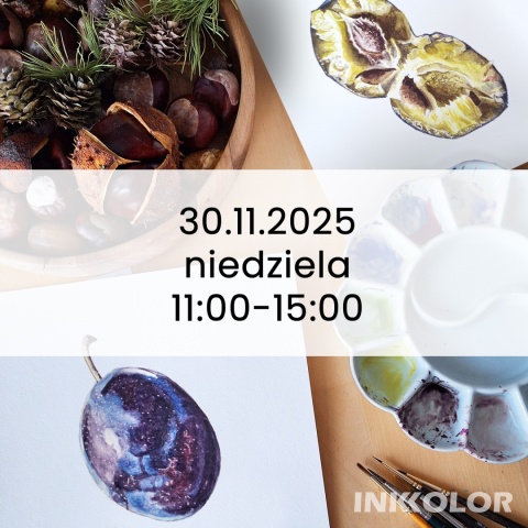 Warsztaty malowania akwarelą. Podstawy rysunku pędzlem: Śliwka, 30.11.2025, niedziela, 11:00-15:00