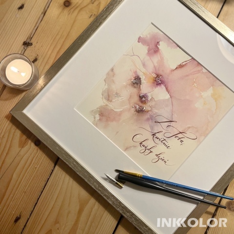 „Z Tobą kwitnie każdy dzień” – romantyczna akwarela z kaligrafią