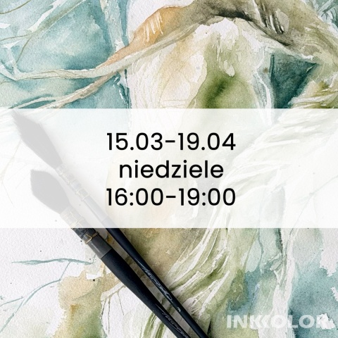 Pojedyncze zajęcia z kursu świadomego malowania akwarelą dla początkujących i powracających 15.03-19.04.2026, 16:00-19:00